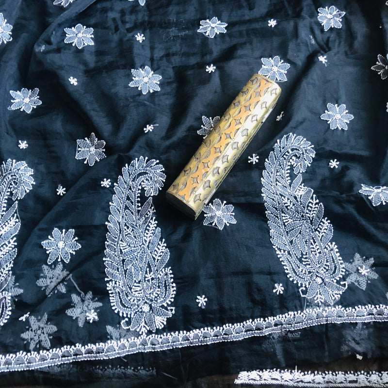 Black Chikankari Saree In Organza