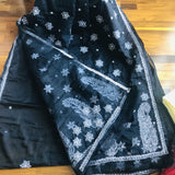 Black Chikankari Saree In Organza