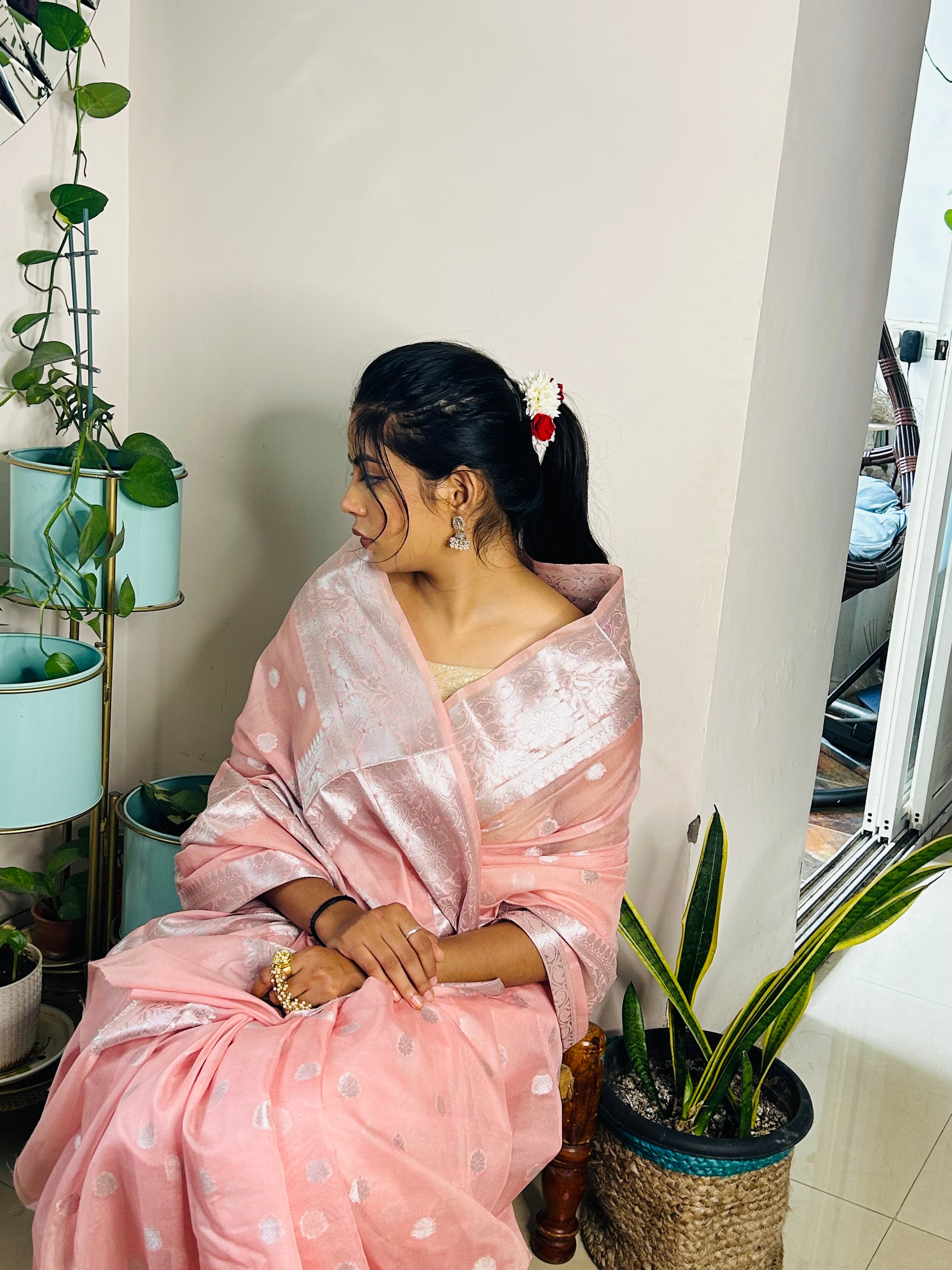 Pink Banarasi Semi Georgette Saree