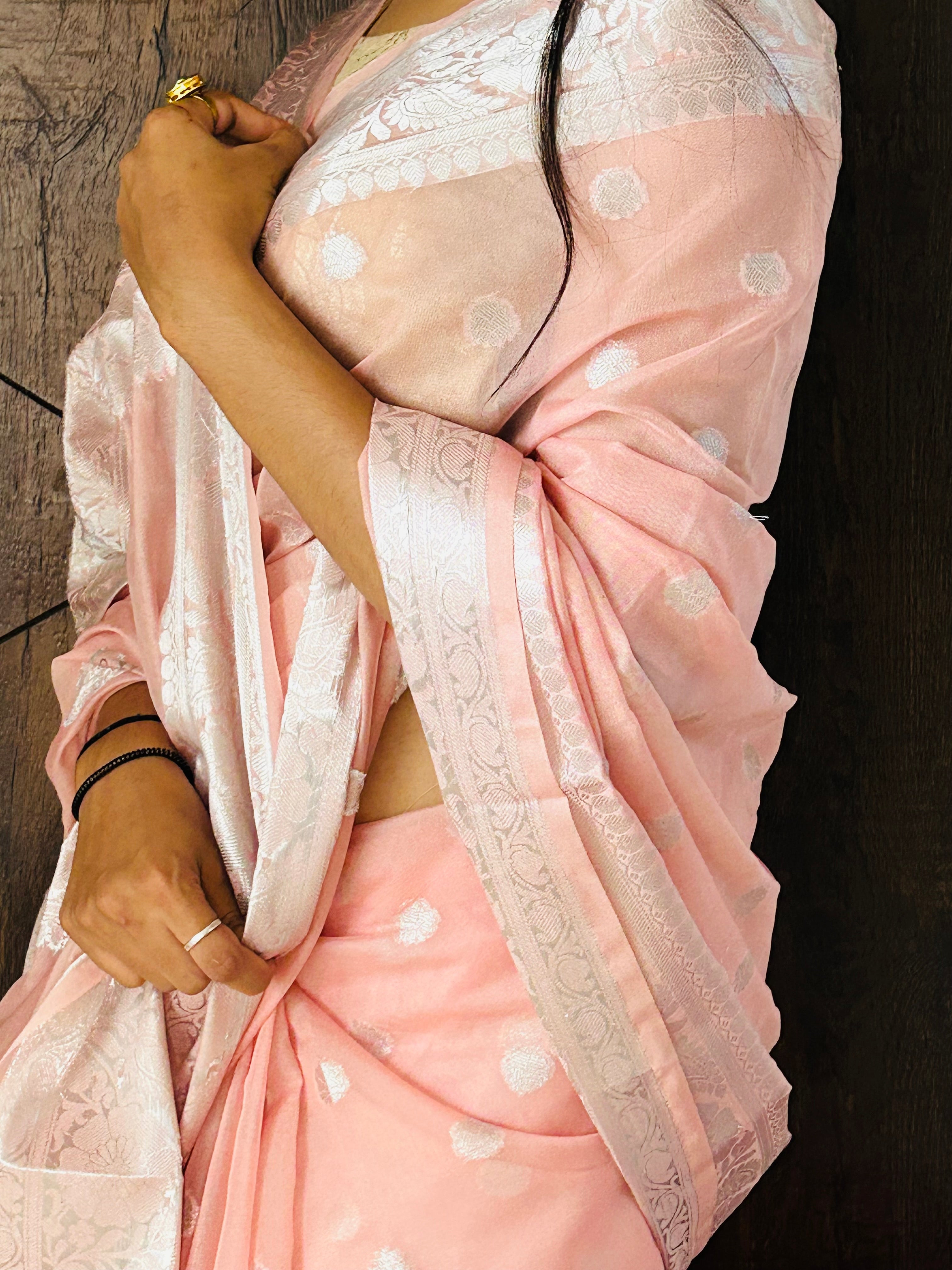 Rose Pink Banarasee Semi Georgette Zari Saree
