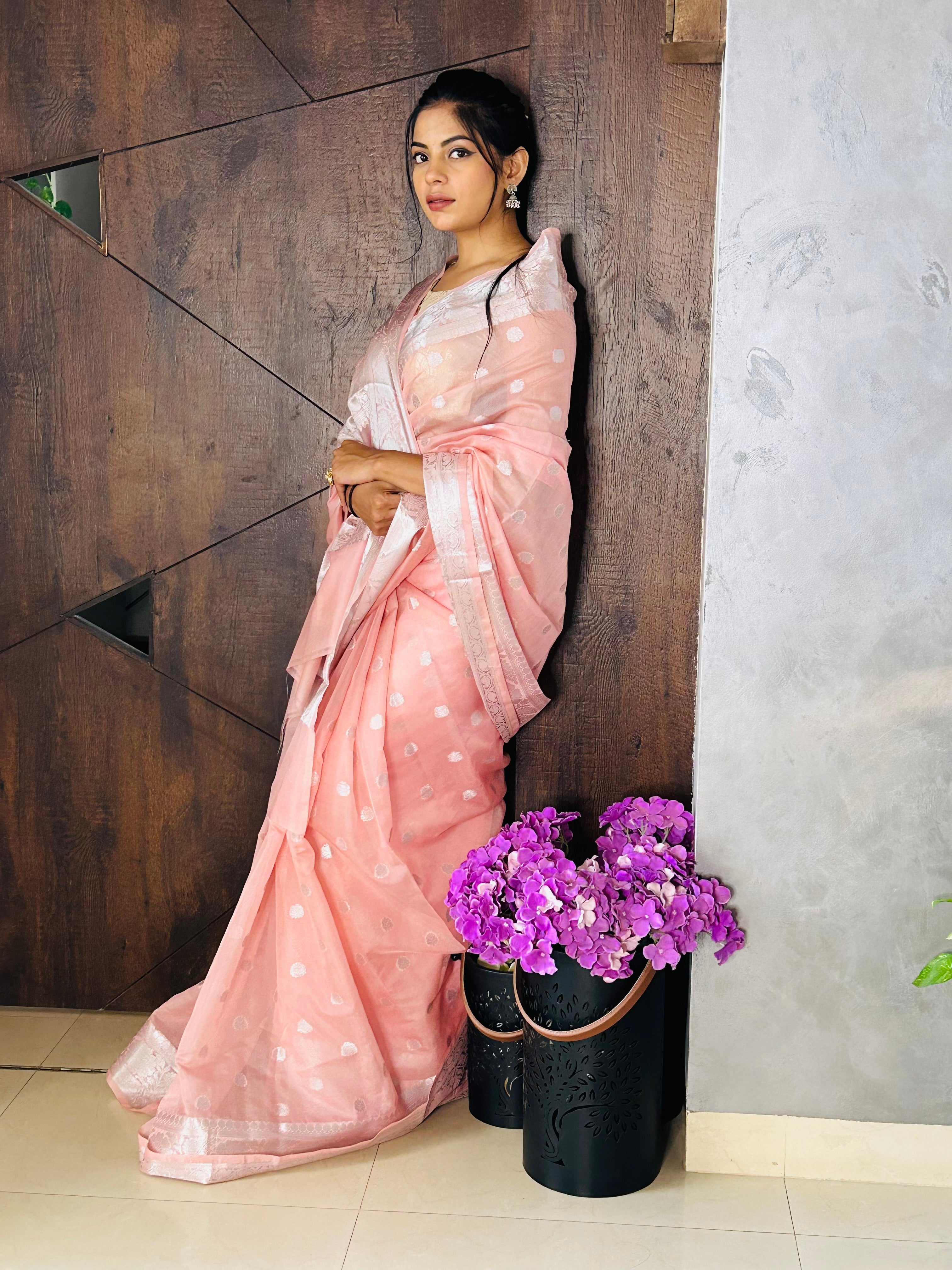 Rose Pink Banarasee Semi Georgette Zari Saree
