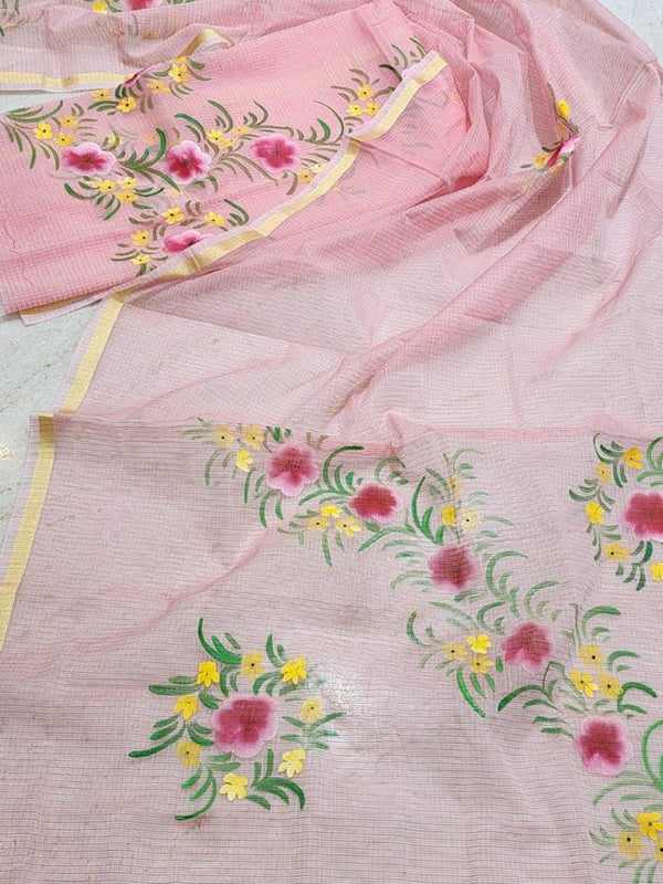 Pink Kota Doria Hand Painting Suit Set