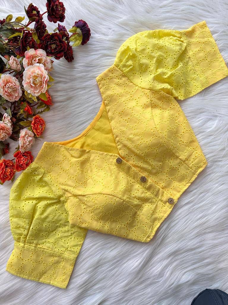 Hakoba Cotton Blouse In Lemon Yellow