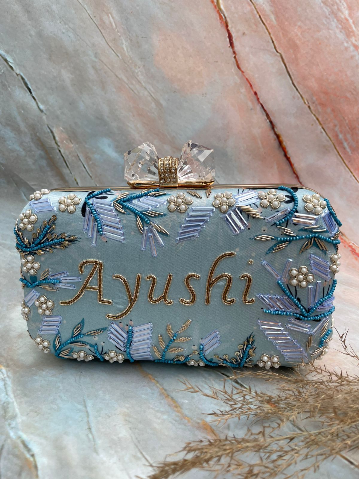 Customized Light Blue Party Clutch