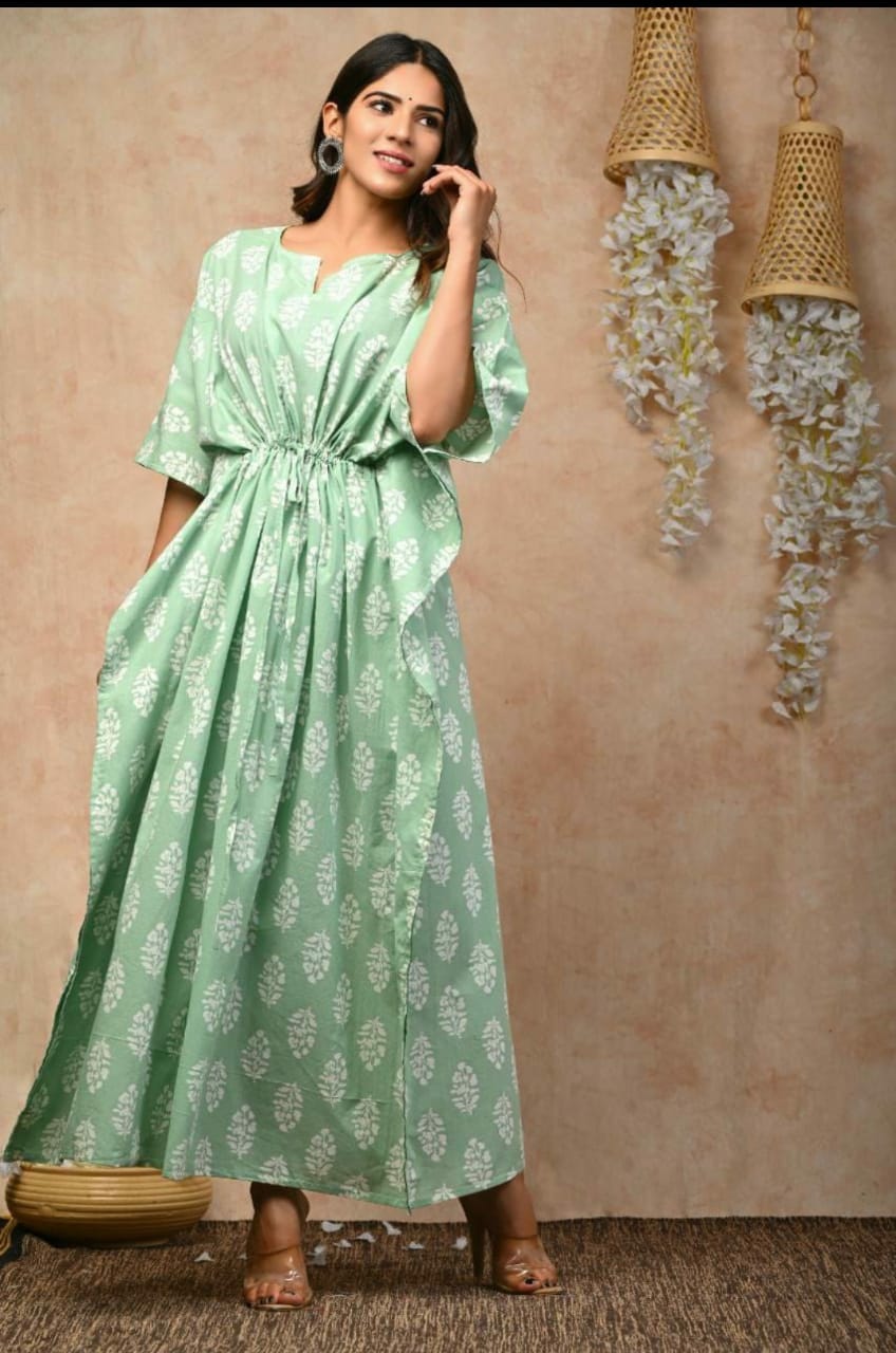 Green Color Cotton Kaftan