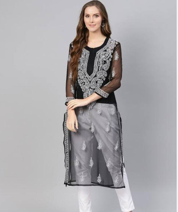 Lucknowi Chikankari Kurti In Black