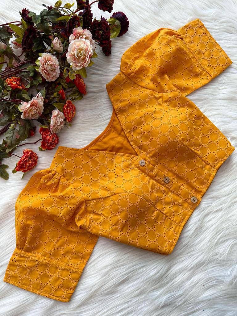 Mustard Yellow Hakoba Cotton Blouse