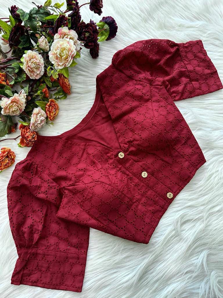 Hakoba Cotton Blouse In Maroon