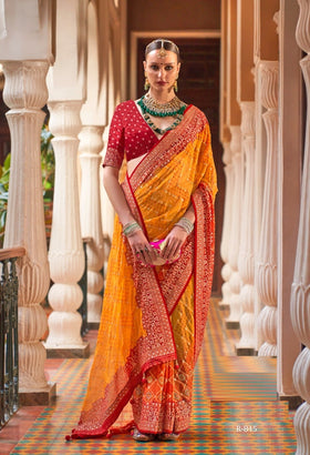 Lovely Honey Yellow Sequined Georgette Party Wear Saree - Cl