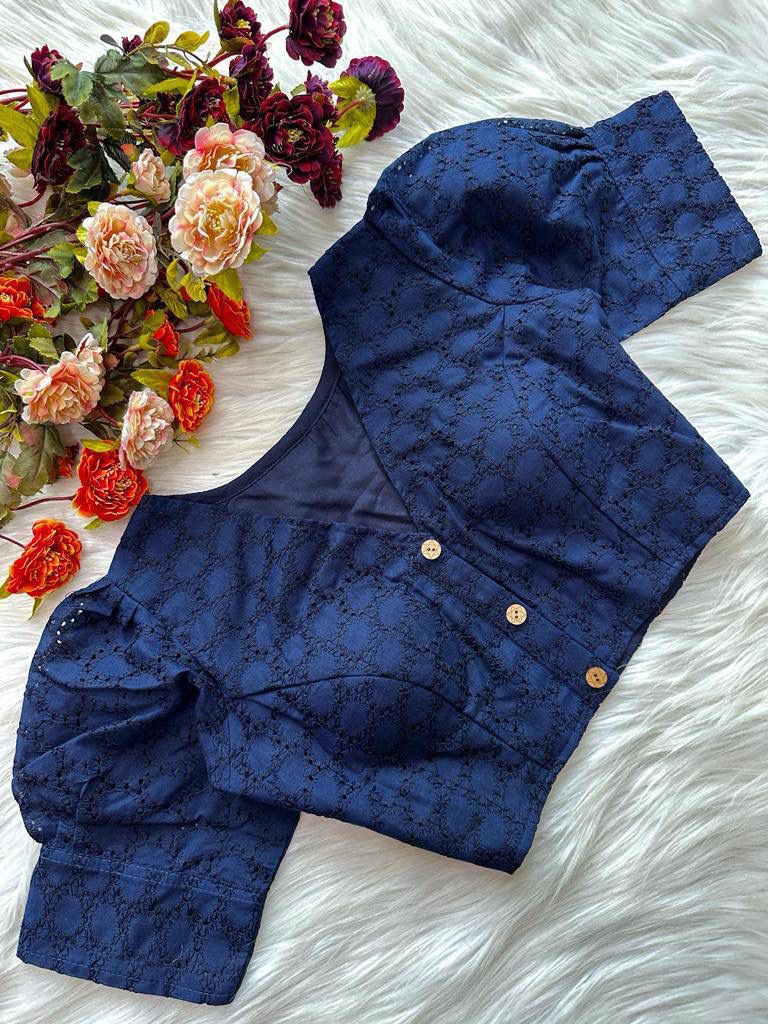 Hakoba Cotton Blouse In Navy Blue