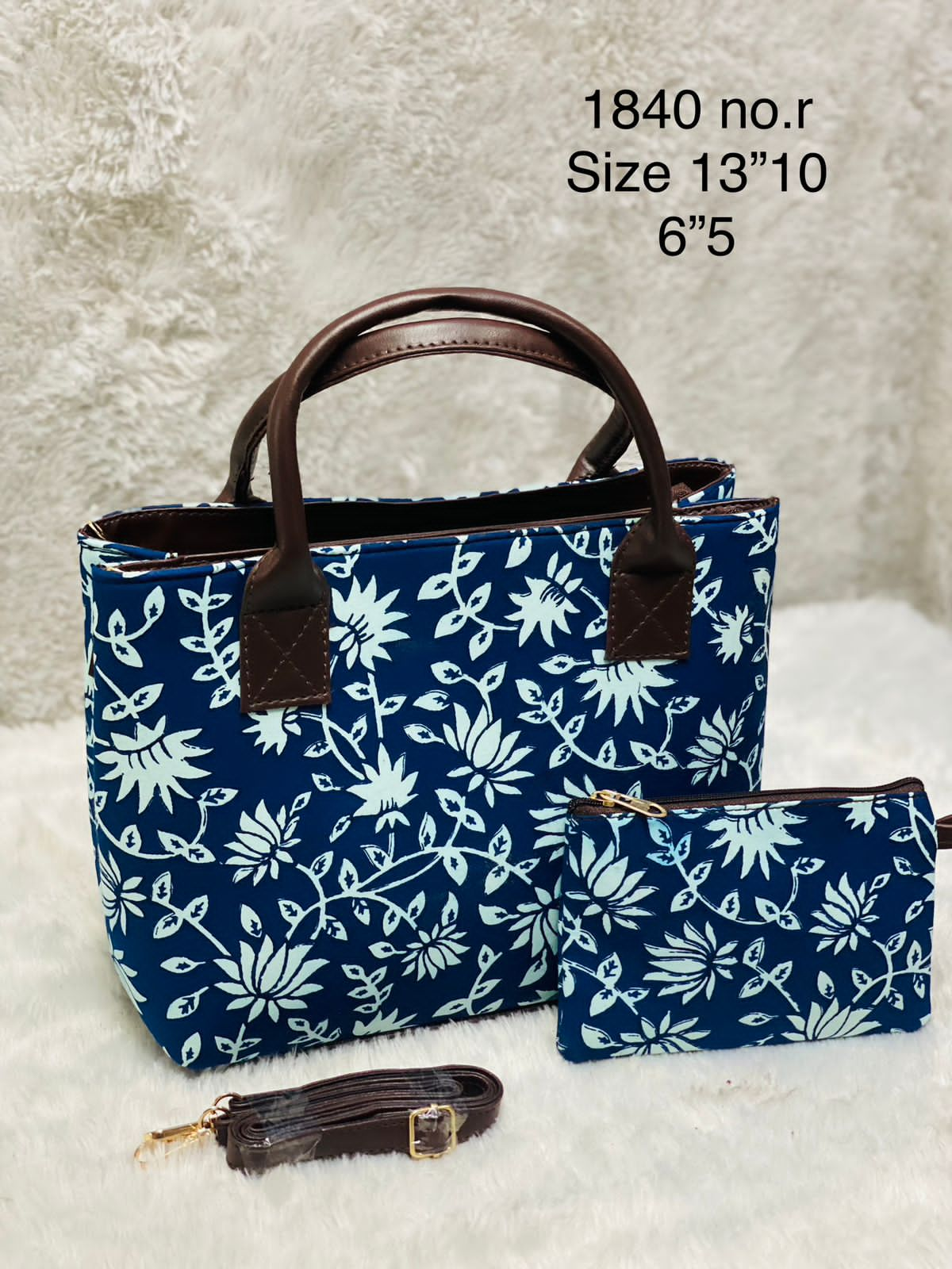 Blue Block Print Bag Combo Set