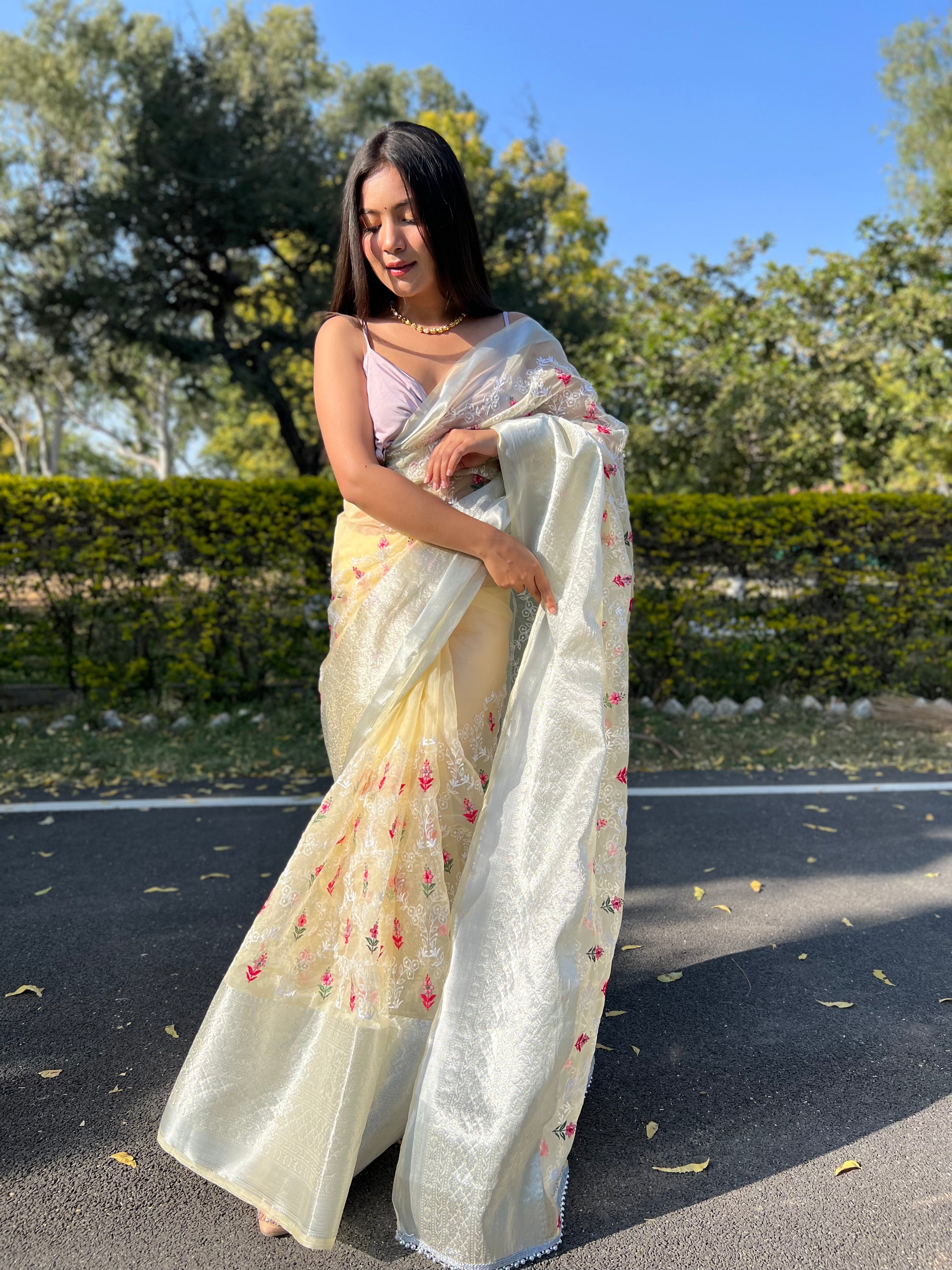 Boutique Style Saree In Lemon Yellow