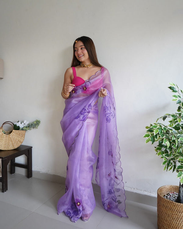 Organza Saree In Purple