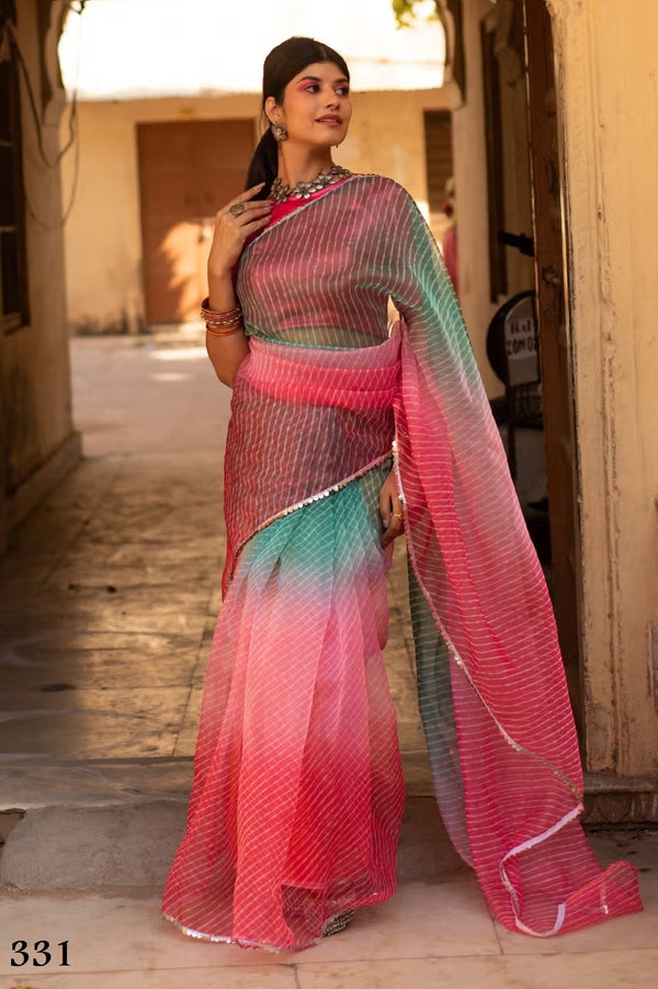 Leheriya Georgette Saree in Pink Color