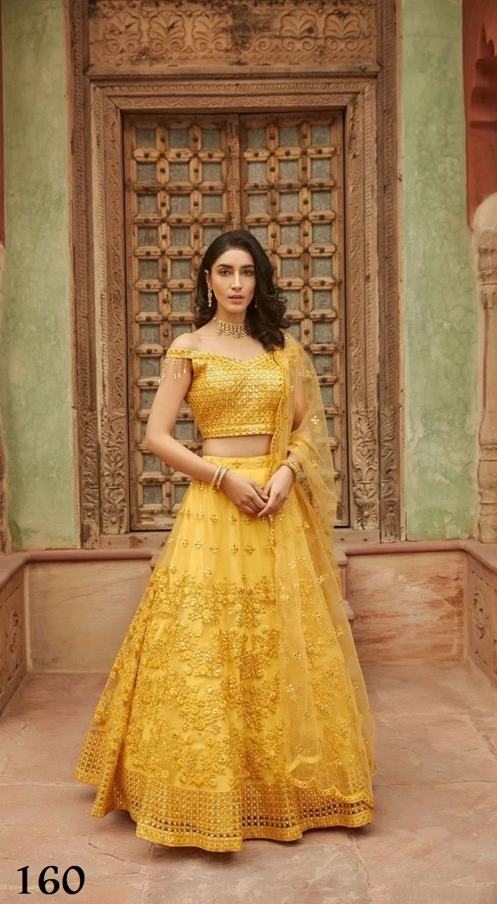 Designer Lehenga In Yellow ( Semi Stitched)