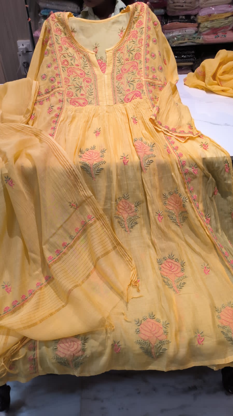 Peach Chanderi Semi Stitched Salwar Suit