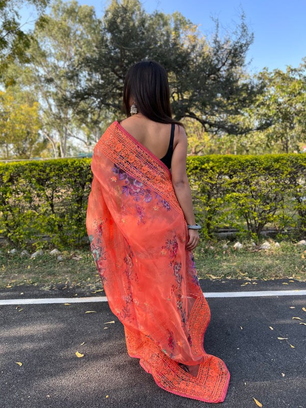 Boutique Style Saree In Peach