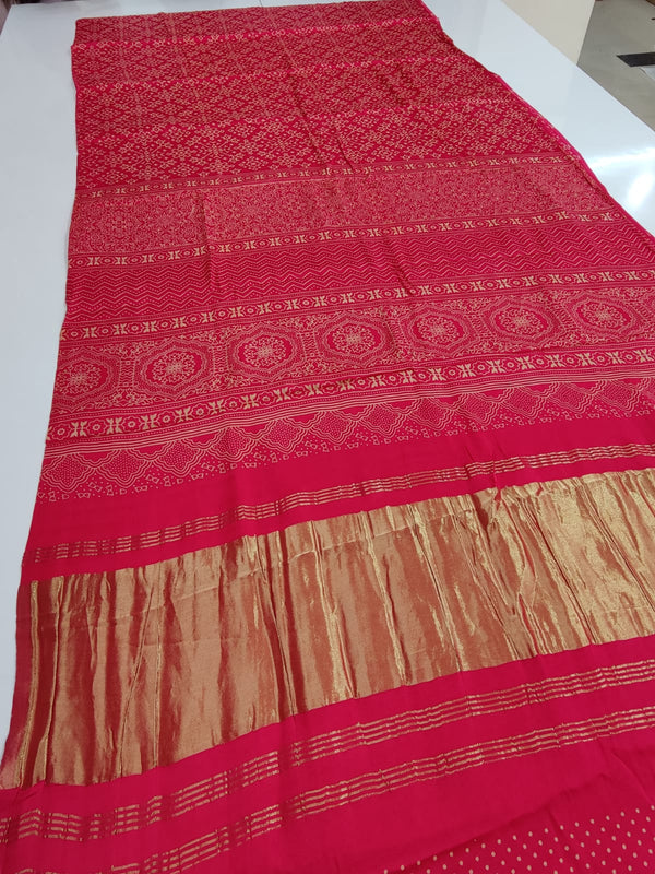 Pink Ajrakh Modal Silk Saree