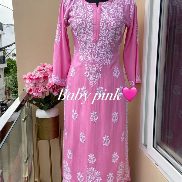 Buy Festival Wear Brown Lucknowi Work Modal Kurti With Palazzo Online From  Surat Wholesale Shop