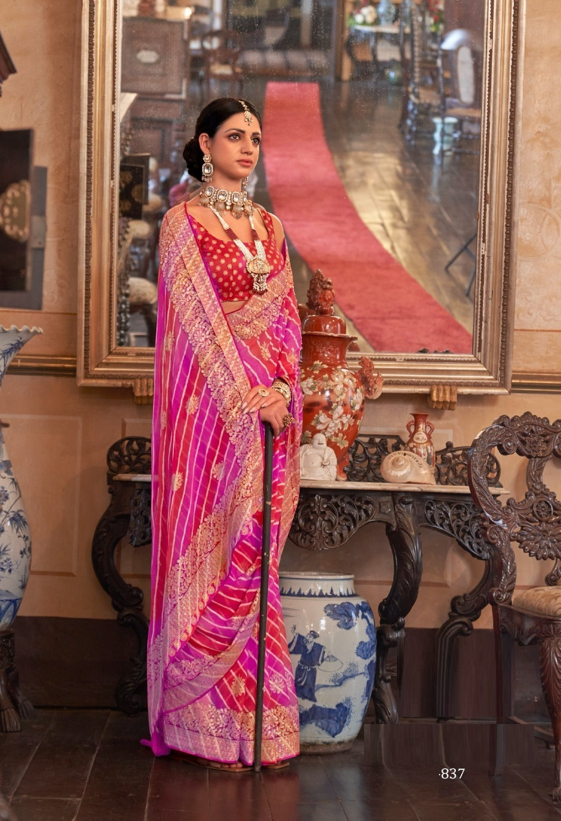 Leheriya Georgette Saree in Pink