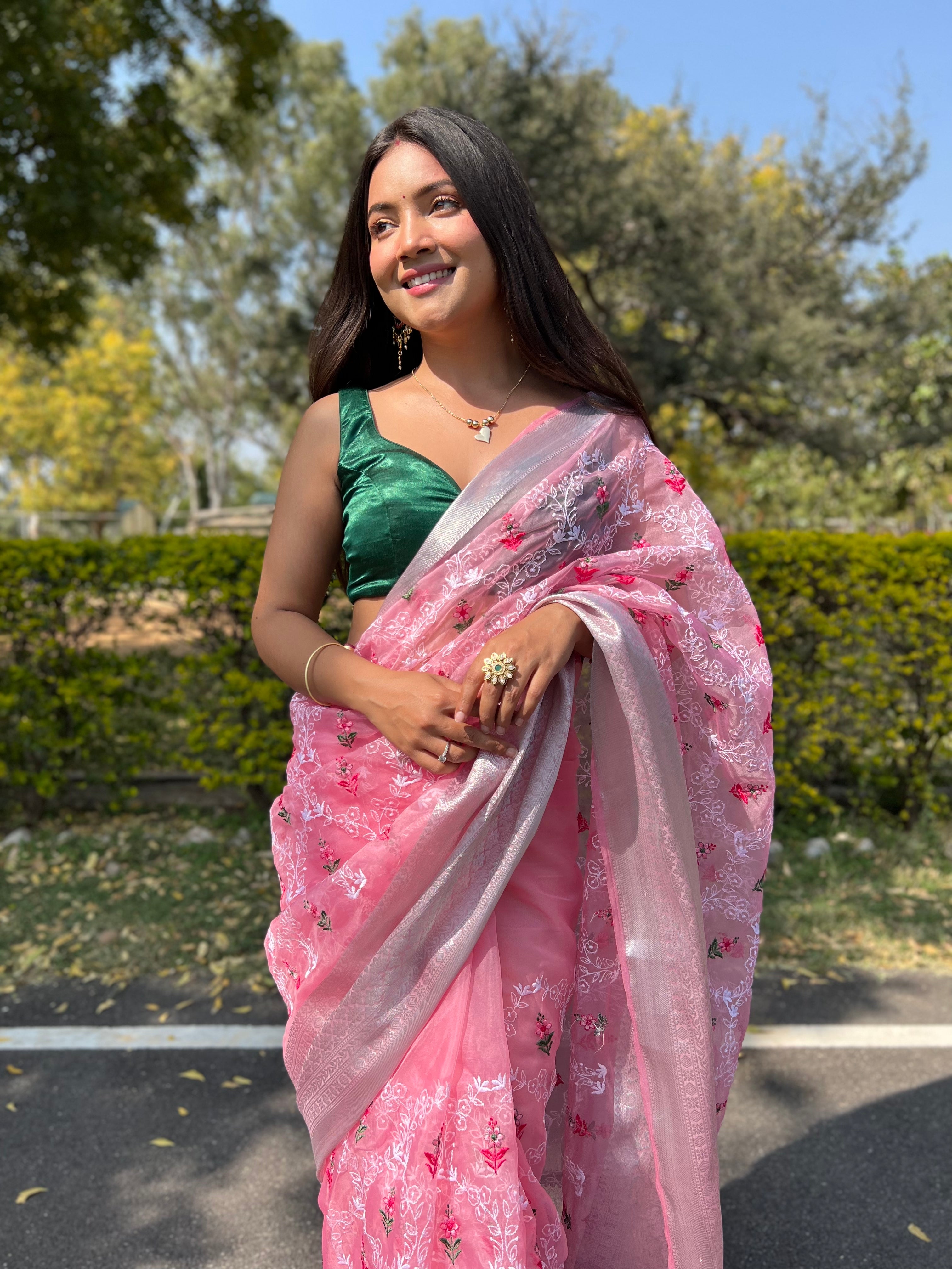Boutique Style Saree In Pink