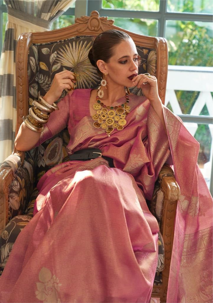 Tissue Silk Woven Saree In Gajari Pink Colour - SR5414445