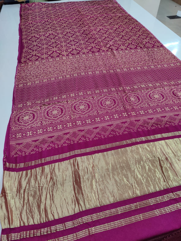 Purple Ajrakh Modal Silk Saree