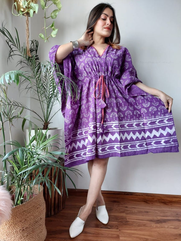 Short Cotton Kaftan in Purple
