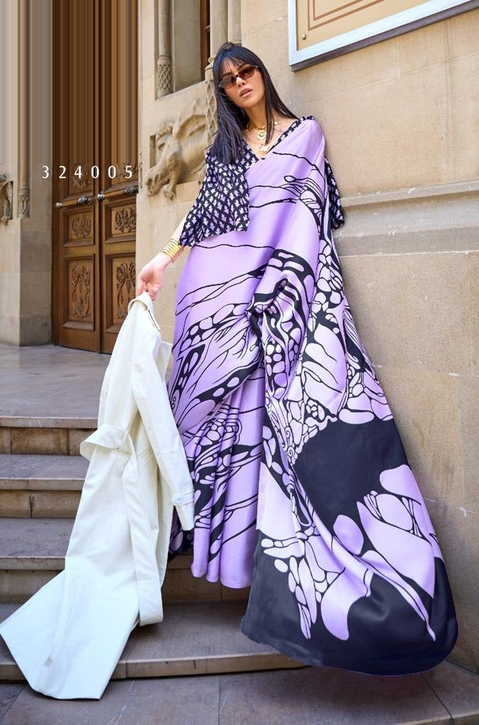 Purple Satin Crepe Saree