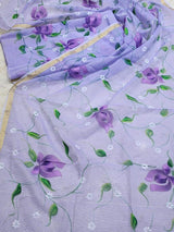 Purple Kota Doria Hand Painting Suit Set
