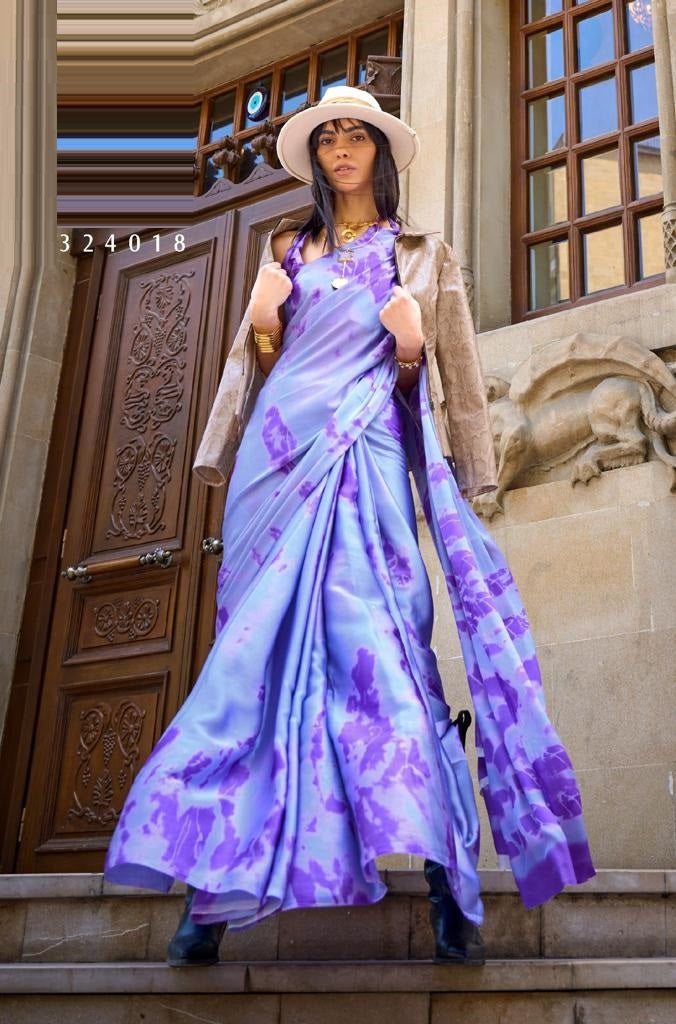 Purple and Violet Satin Crepe Saree