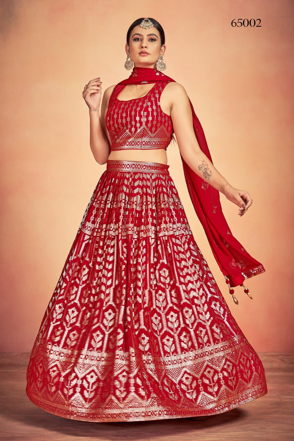 Georgette Lehenga With Sequins Work In Red