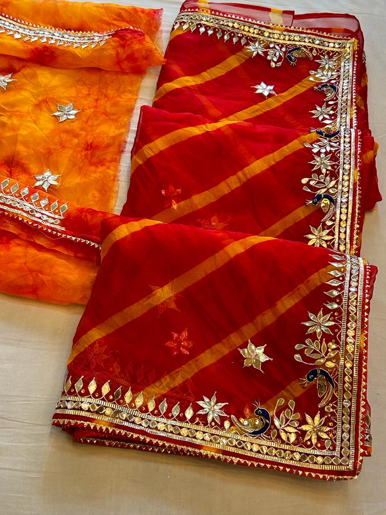 Red Organza Gota Patti Saree|Buy Now Traditional Saree|Jhakhas