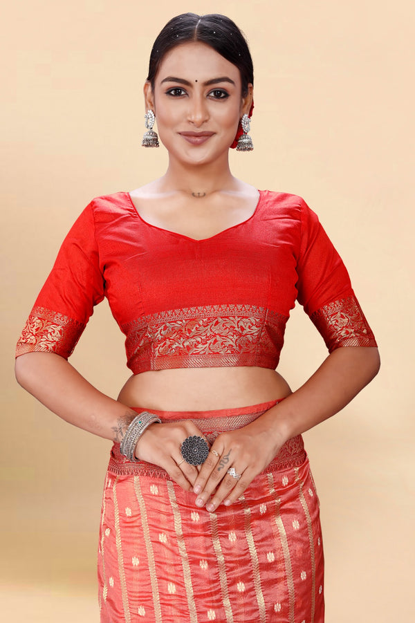 Red Organza Silk Saree With Blouse