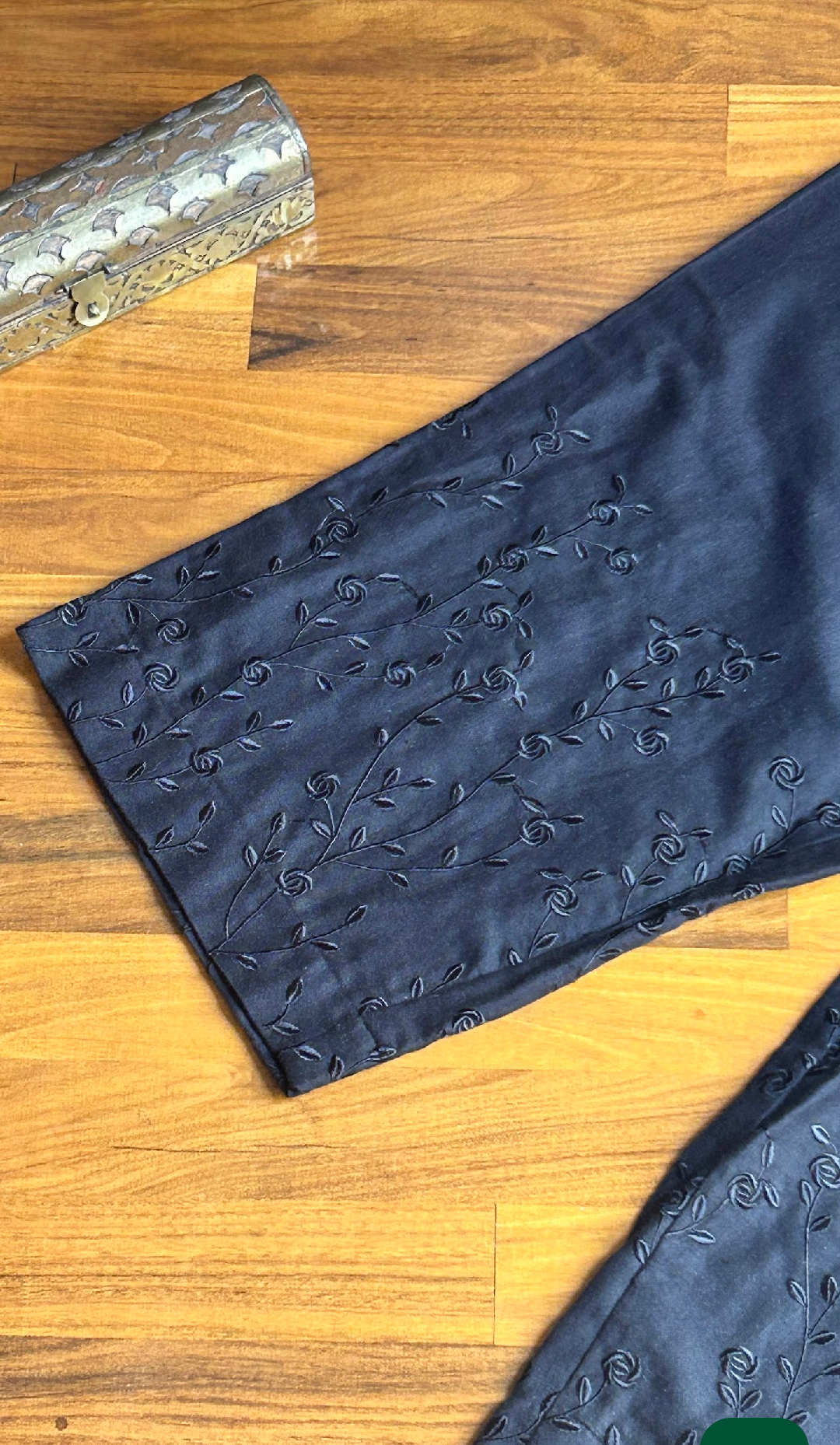 Black Embroidery Straight Pant In Cotton