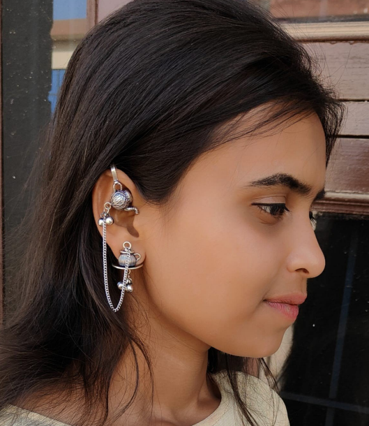 Statement Telephone Silver Look Alike Earring Set