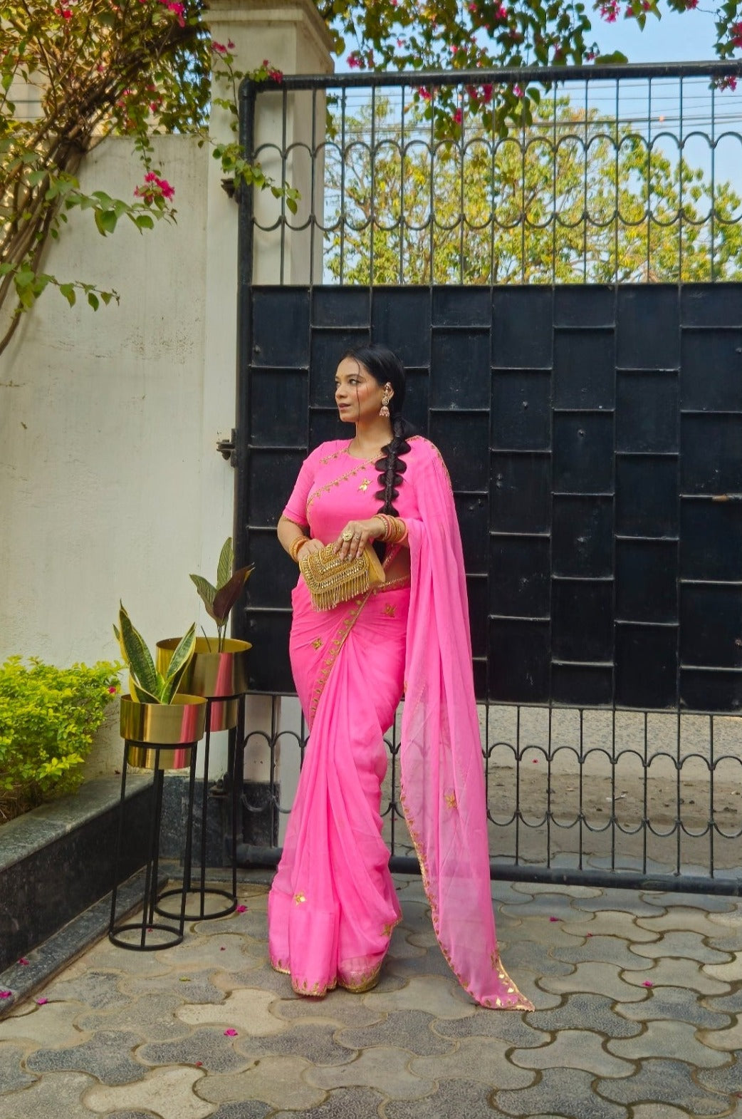 Chiffon Gota Patti Saree In Light Pink
