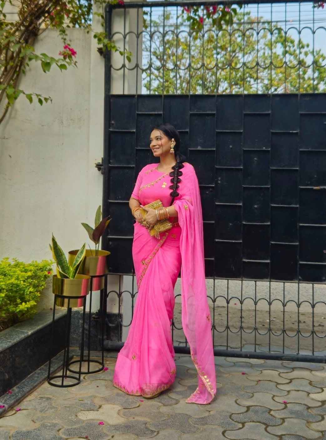 Chiffon Gota Patti Saree In Light Pink