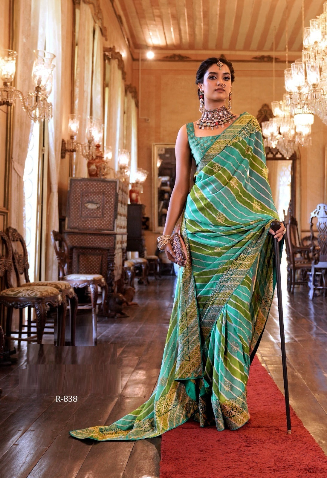 Leheriya Georgette Saree in Sea Green