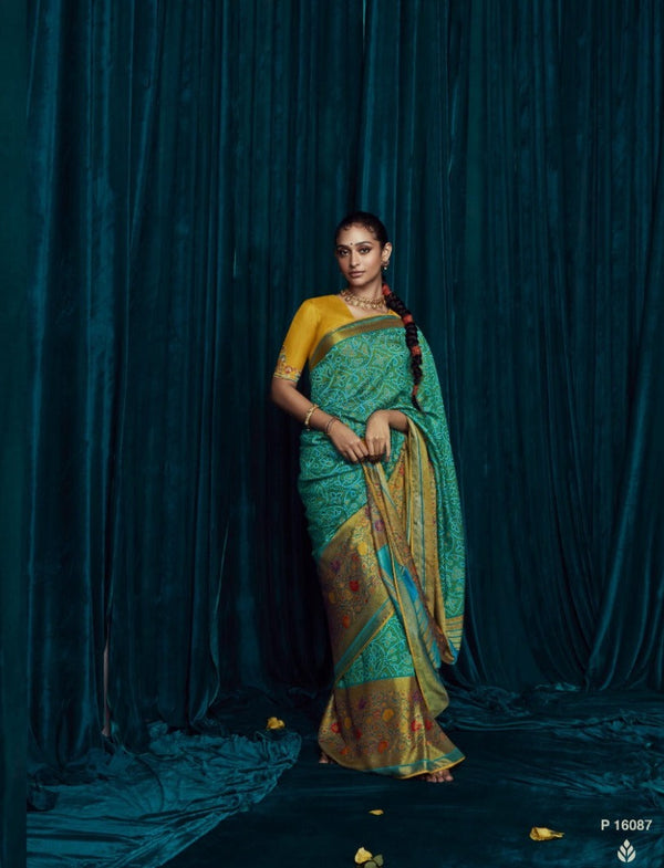 Brasso Saree In Sea Green