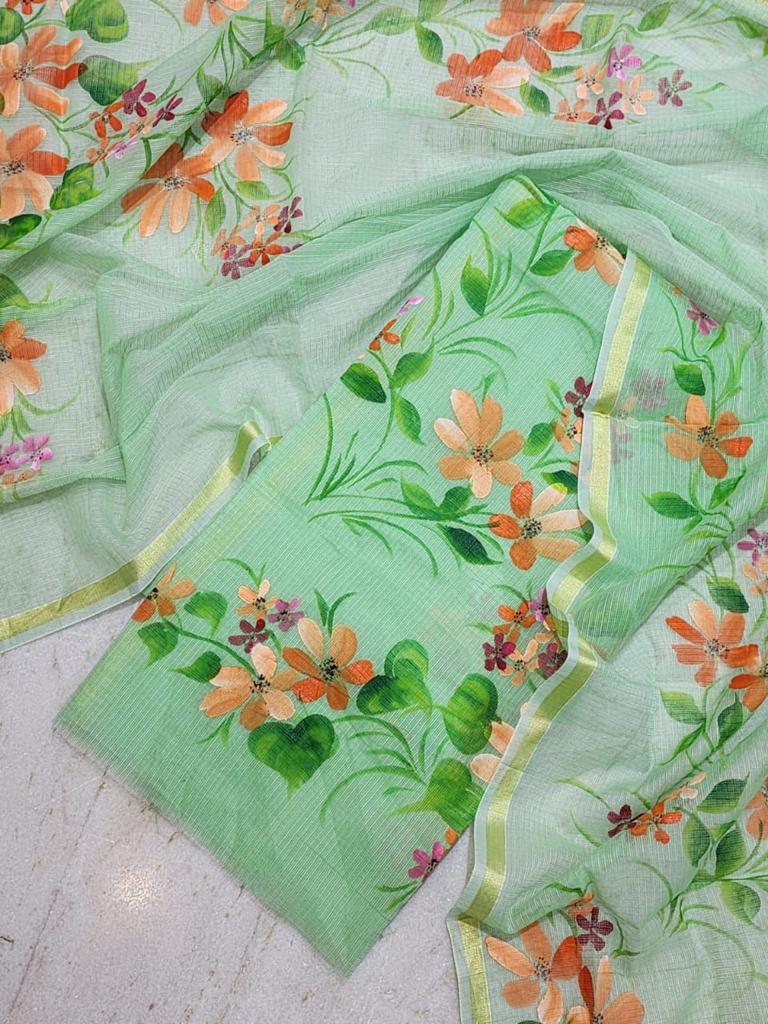 Sea Green Kota Doria Hand Painting Suit Set