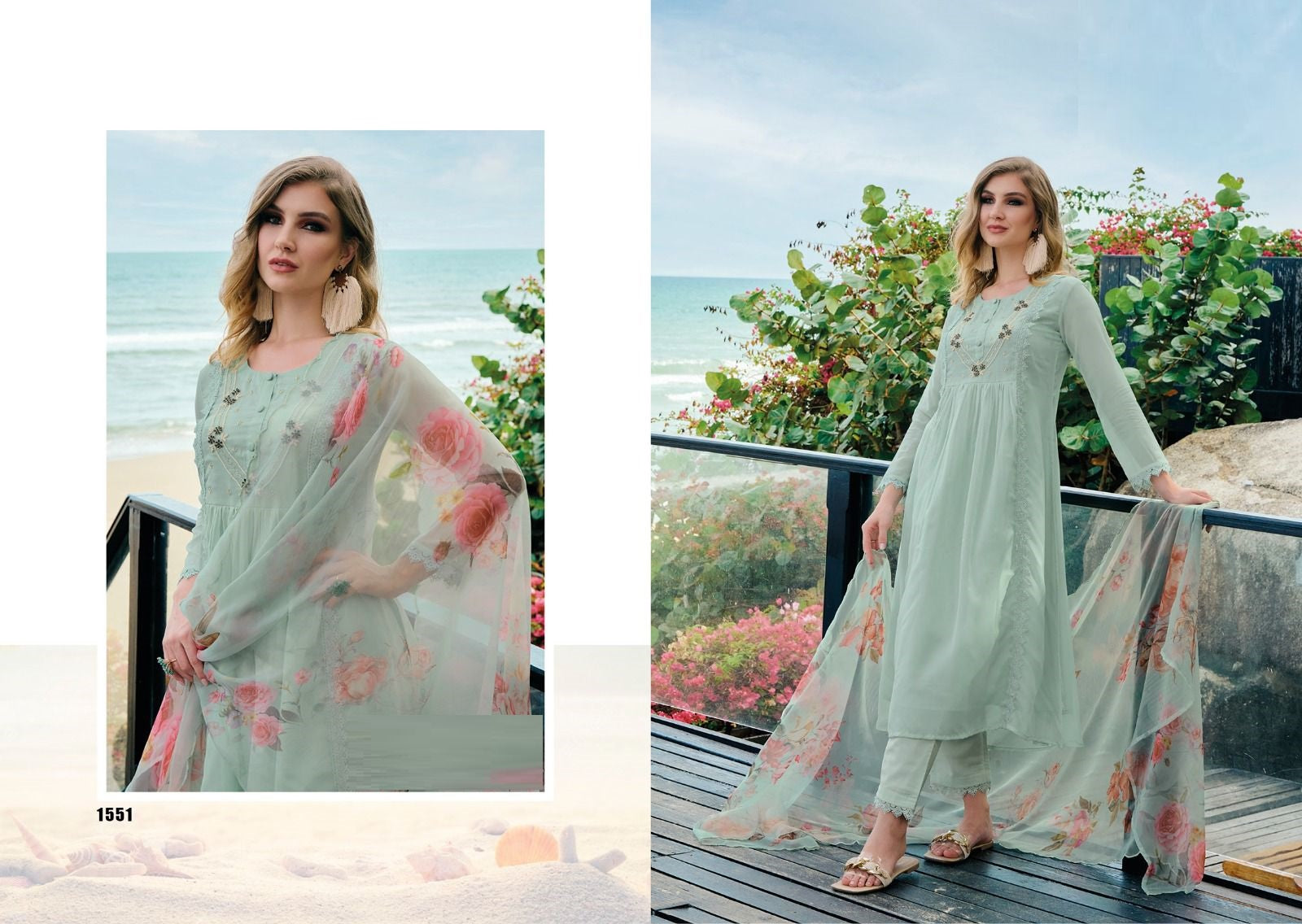 Trending Organza Suits In Sea Green(Readymade)