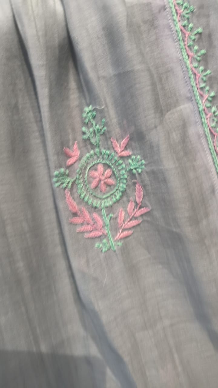 Gray Chanderi Semi Stitched Salwar Suit