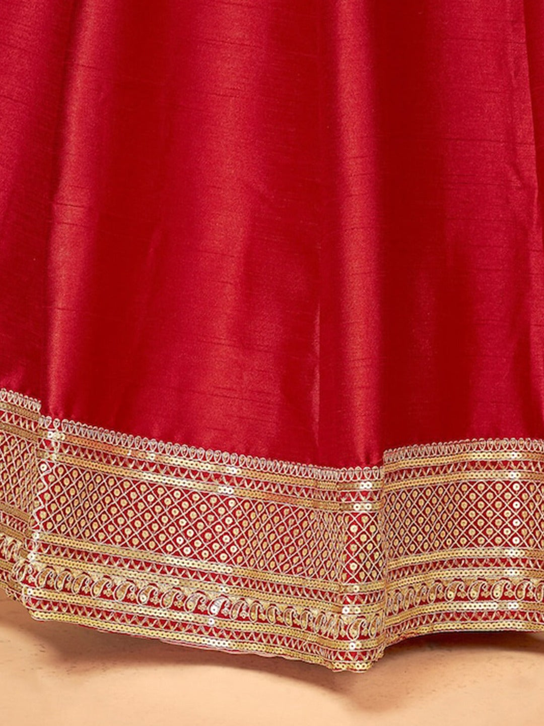 Designer Lehenga In Red ( Semi Stitched)