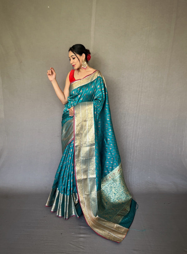 Kanjivaram Silk Saree in Teal Blue