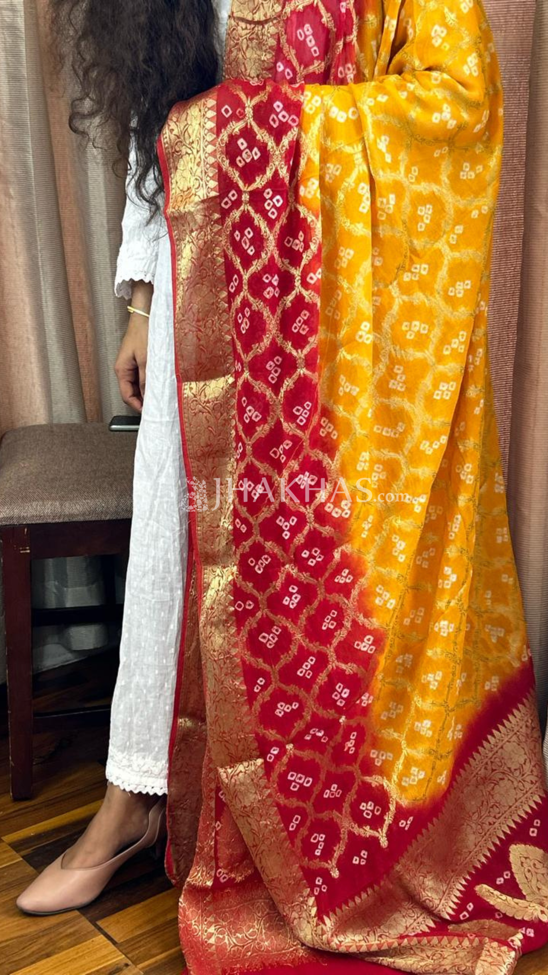 Red Yellow gharchola georgette dupatta