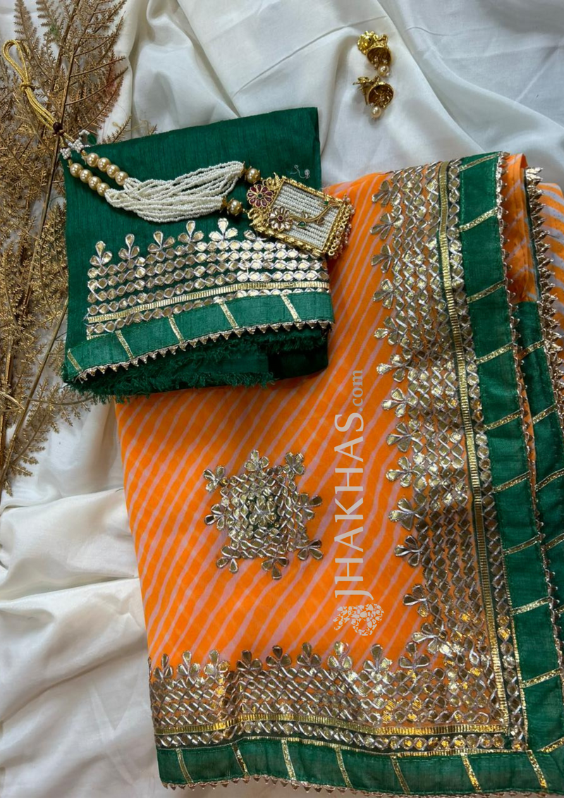 Orange Leheriya Bandhej Saree