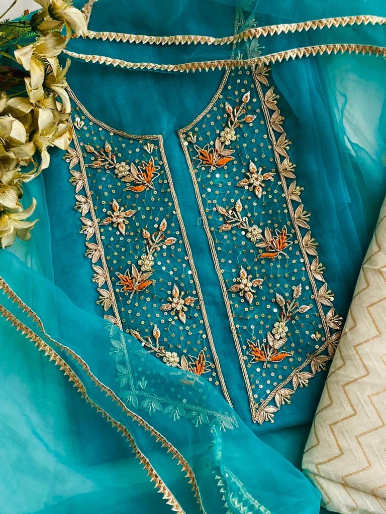 Designer Organza Salwar Suit In Blue