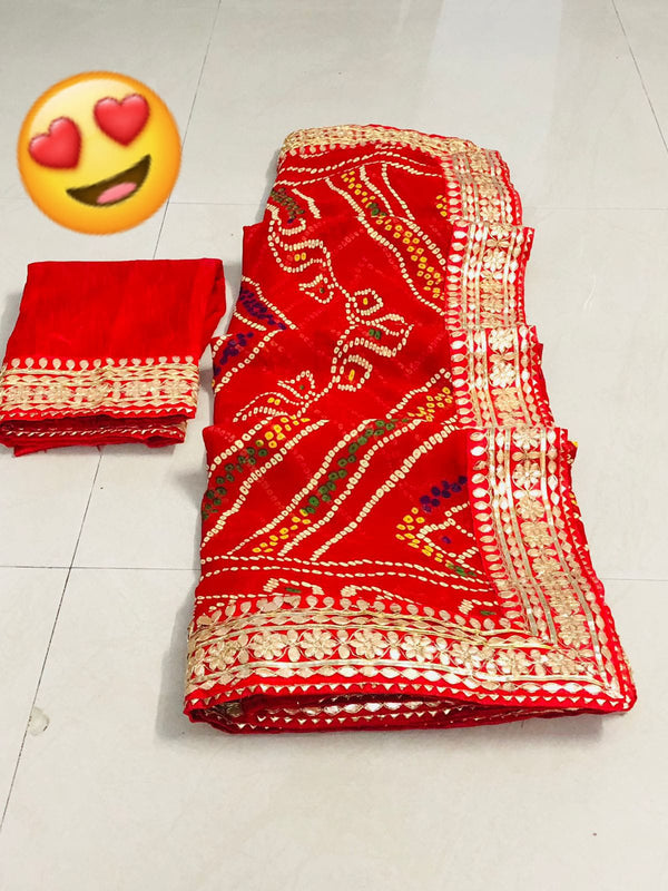 Red Bandhani Gota Patti Saree
