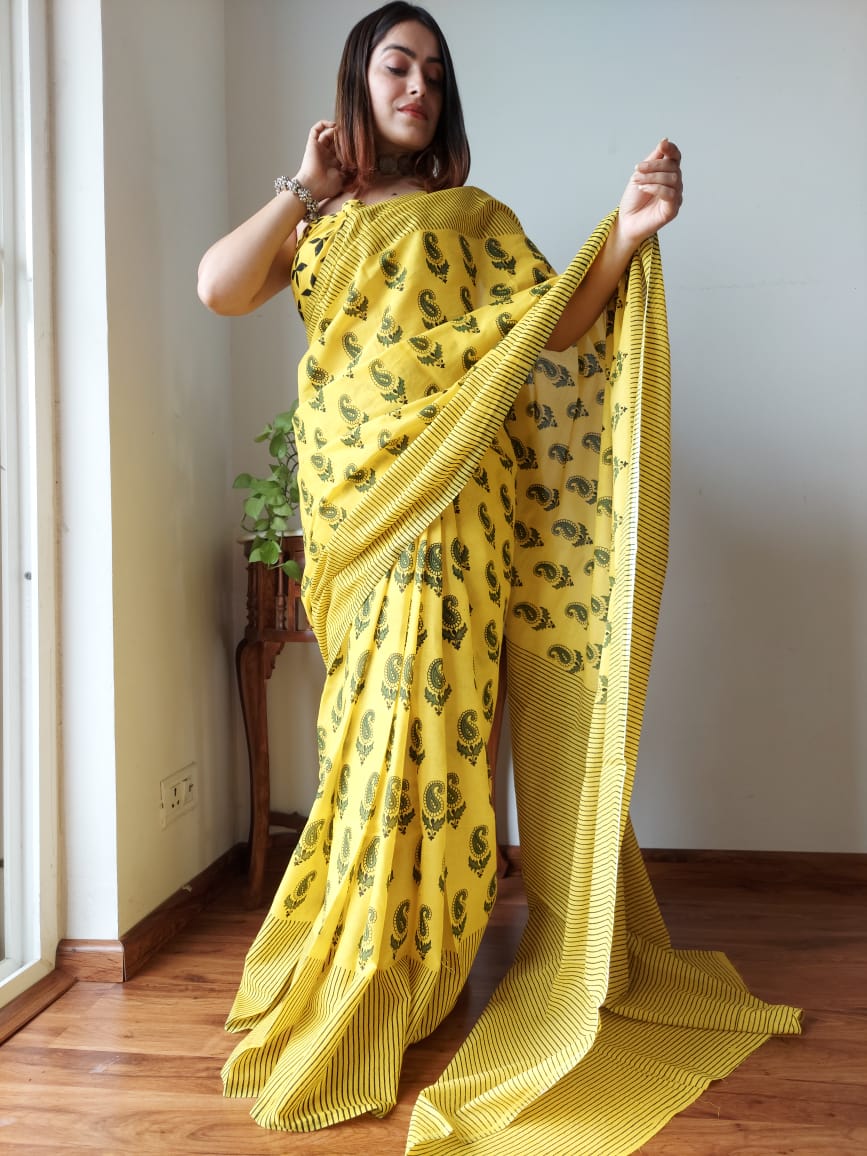 Yellow Cotton Saree